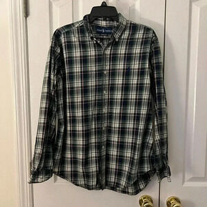Ralph Lauren Mens Large Blue Green Button Down Shirt